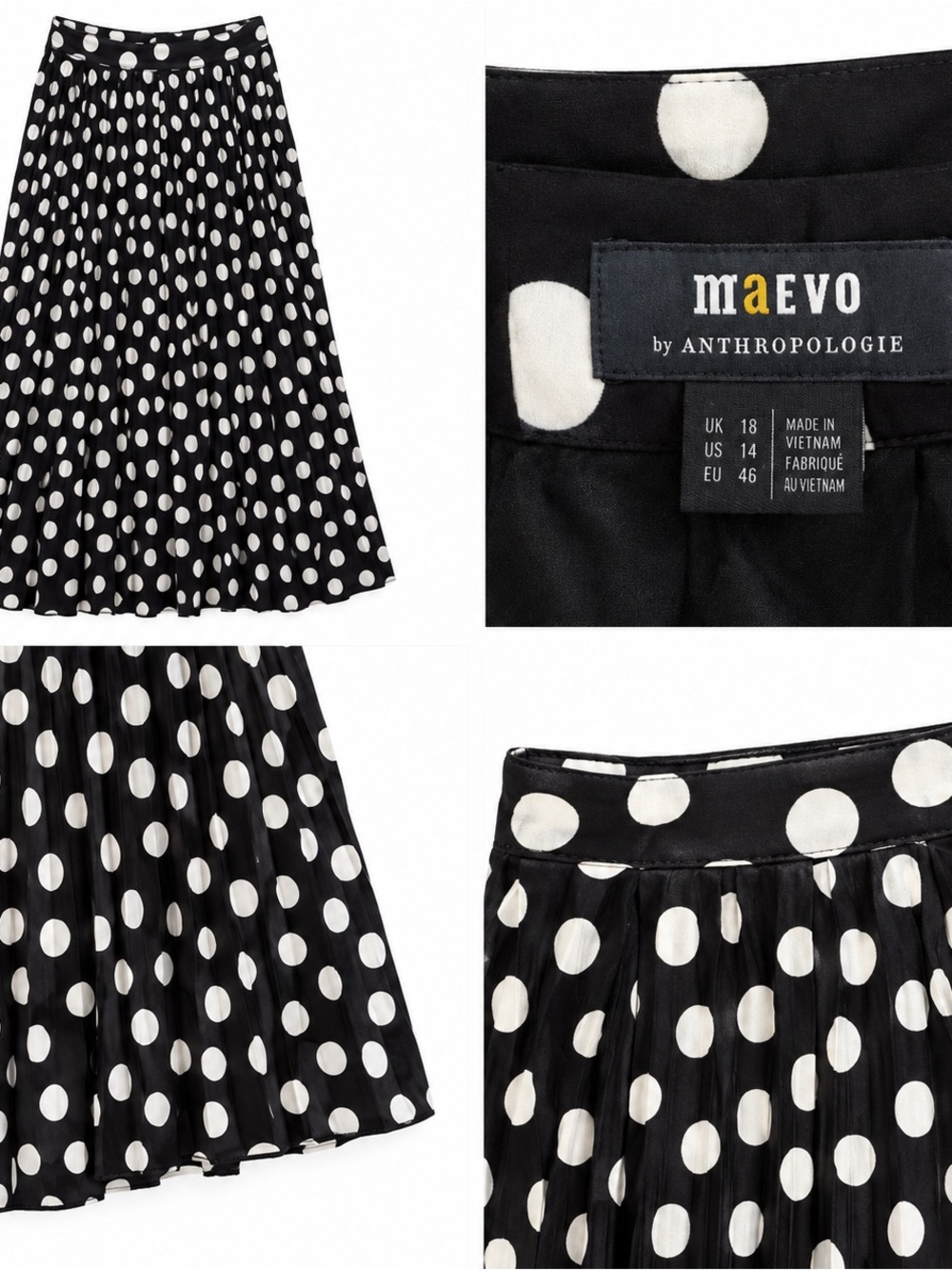 Anthropologie Maevo Black and White Polka Dot Skirt